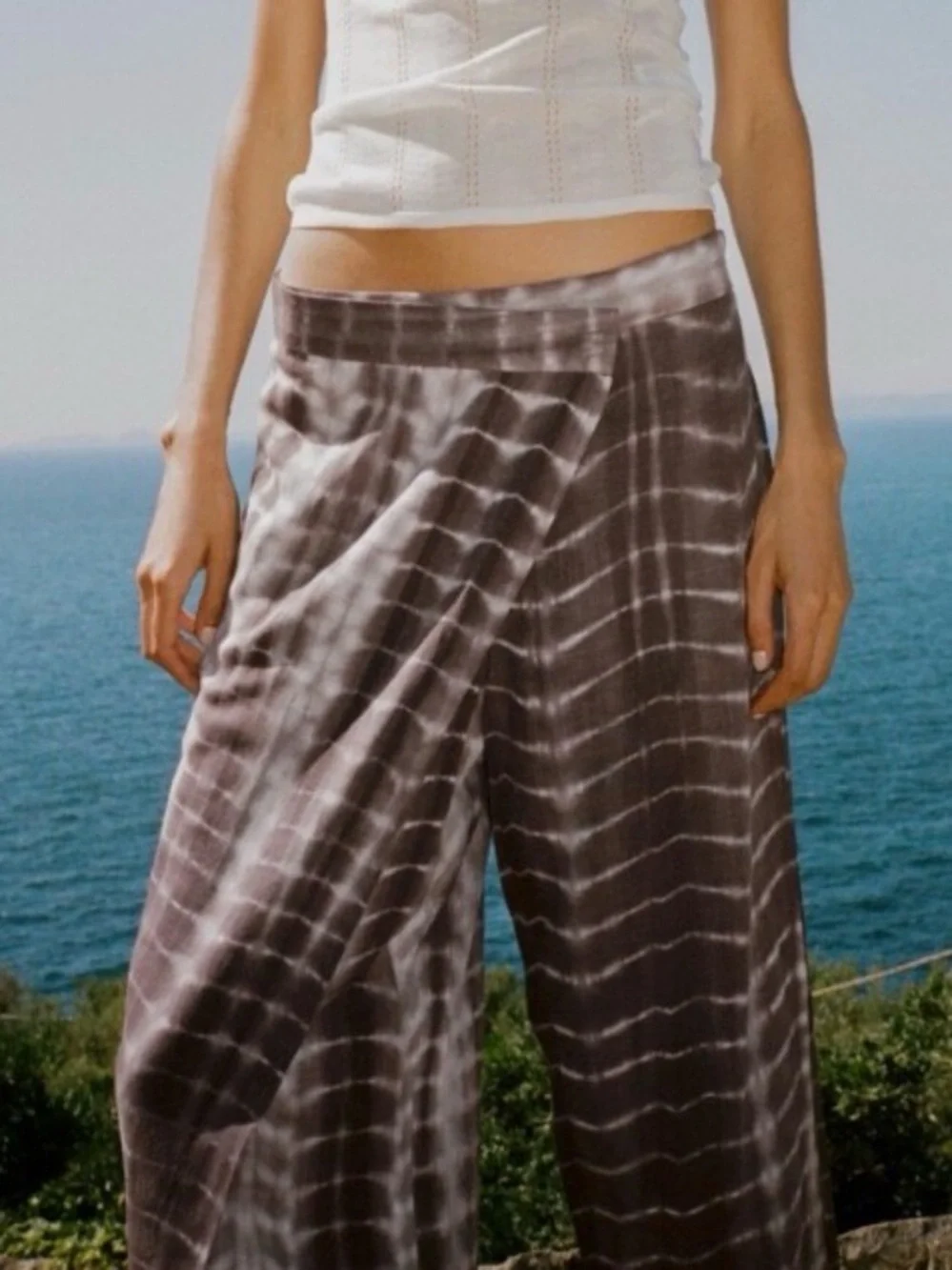 ZARA Wrap-Front Wide Leg Linen Blend Tie-Dye Boho Pants--NEW--XL